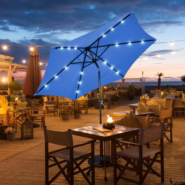 9ft Patio Umbrella with Solar LED Lights, Crank & Tilt - Image 9