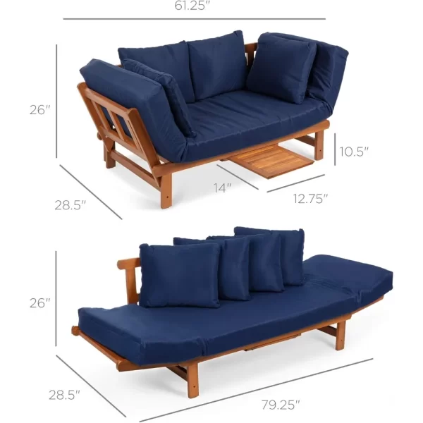 Outdoor Convertible Acacia Wood Futon Sofa Furniture for Patio, Balcony, Poolside - Image 2