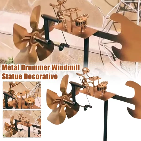 Metal Wind Spinner Metal Drummer Windmill Statue Decorative Wind Power