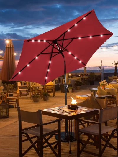 9ft Patio Umbrella with Solar LED Lights, Crank & Tilt