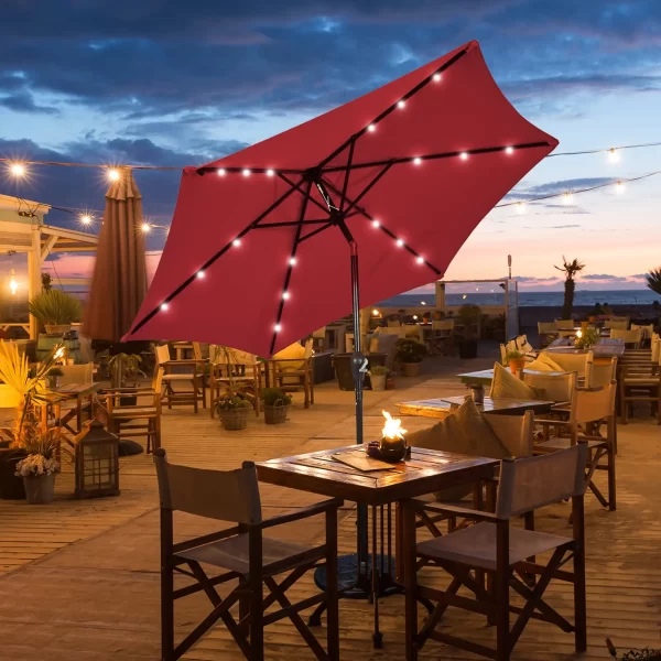 9ft Patio Umbrella with Solar LED Lights, Crank & Tilt