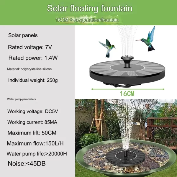 Solar Bird Bath Fountain Pump, Multiple Nozzles,Plastic Outdoor Water Feature - Image 11