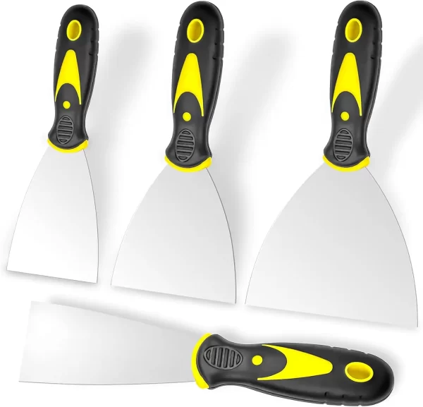Putty Knife, 4Pcs Spackle Knife Set (2, 3, 4, 5 in), Stainless Steel Paint Scraper, Taping Knife