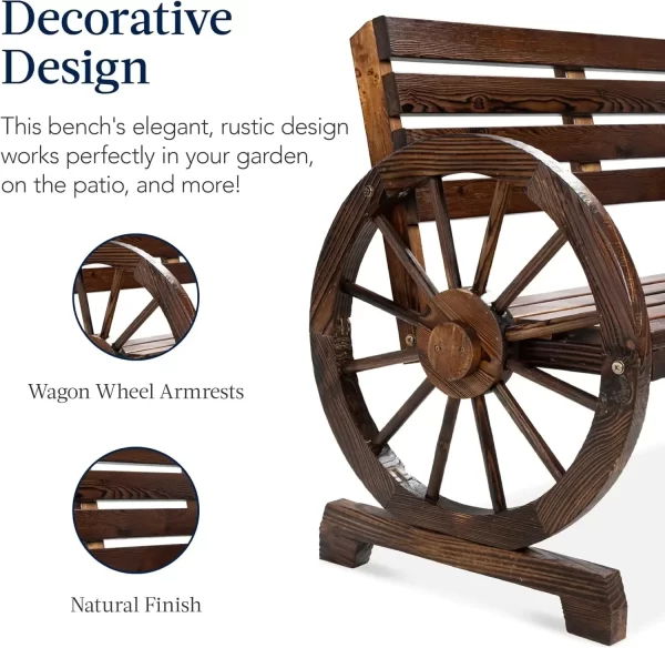 2-Person Wooden Wagon Wheel Bench for - Image 13
