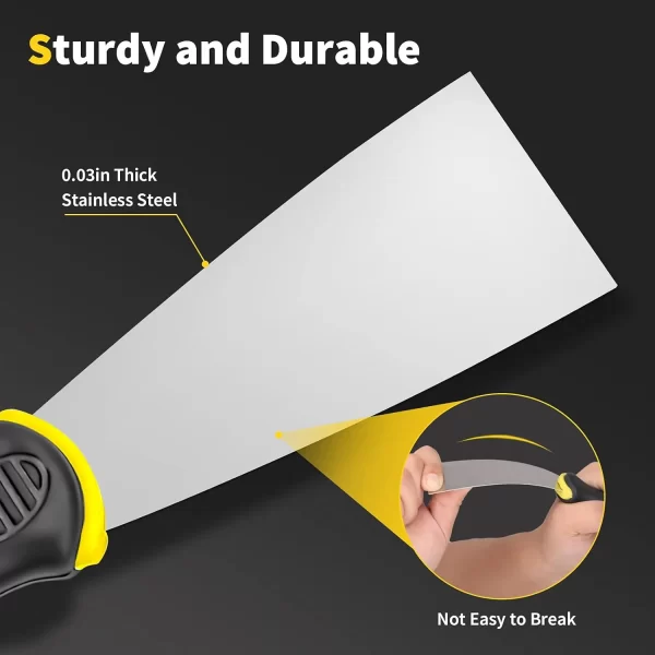 Putty Knife, 4Pcs Spackle Knife Set (2, 3, 4, 5 in), Stainless Steel Paint Scraper, Taping Knife - Image 2