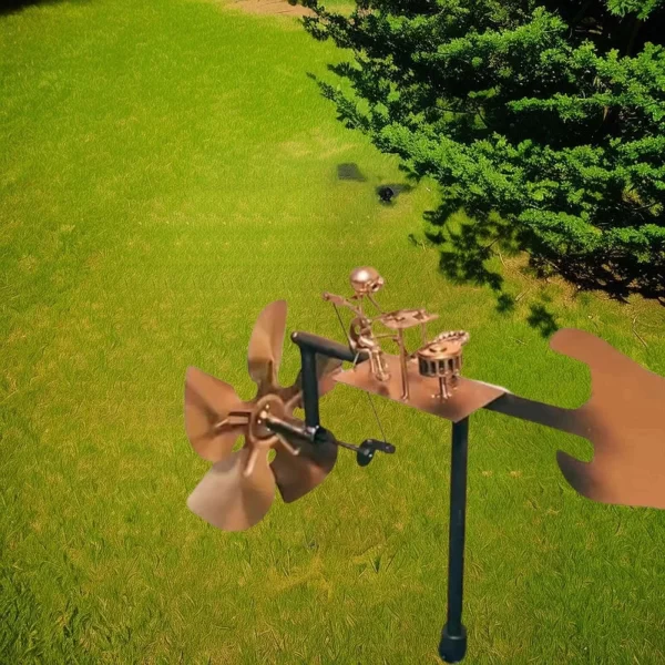 Metal Wind Spinner Metal Drummer Windmill Statue Decorative Wind Power - Image 2