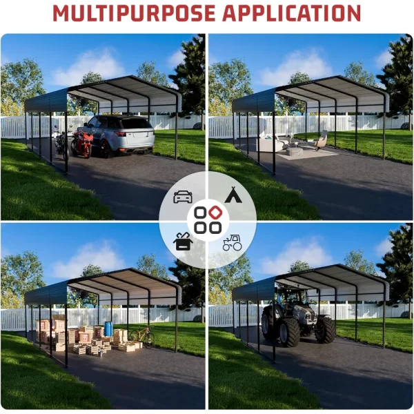 10x15 FT Metal Carport with Heavy Duty Metals Frame & Galvanized Steel Roof - Image 4