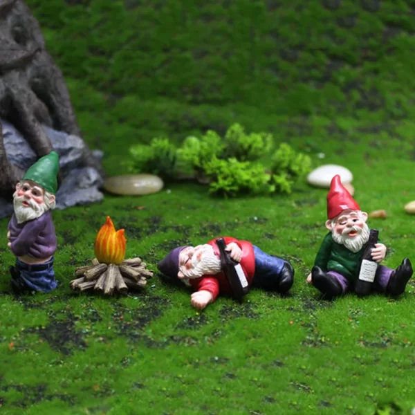 1pc Fairy Garden Drunk Gnomes Miniature Ornaments Set Mini Dwarf Bonfire Statues - Image 5