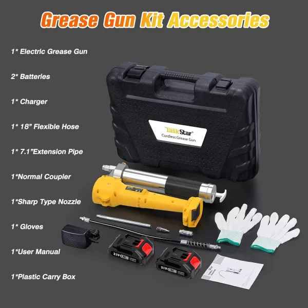 Taskstar Electric Grease Gun Kit with 39.4" Flexible Hose 10000 PSI Cordless Grease Gun - Image 9