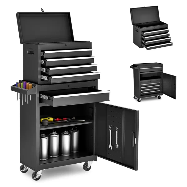 Tool Chest, 5-Drawer Rolling Tool Storage Cabinet with Detachable Top Tool Box