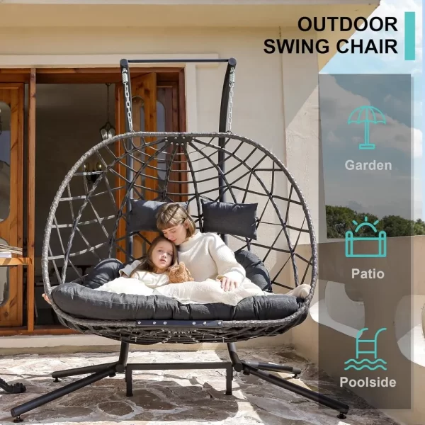 Double Egg Swing Chair with Stand, 2 Person - Image 2