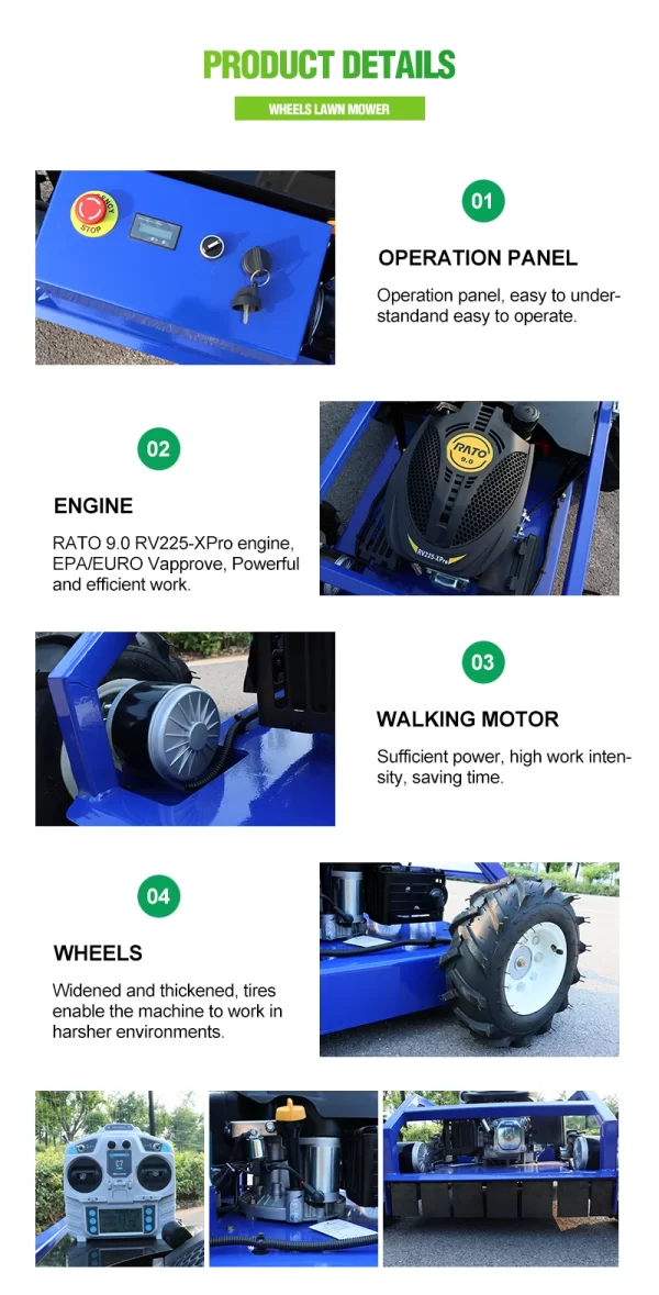 Customized     2025 Affordable New Wheeled Lawn Mower With Four Stroke Standard Lawn Mower Remote Control - Image 12