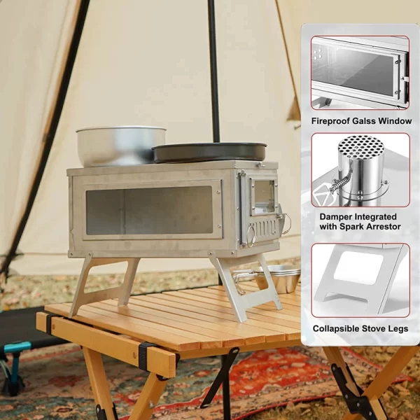 Portable Camping Tent Stove Ultralight Stainless Steel Foldable Wood Burner Stove - Image 5