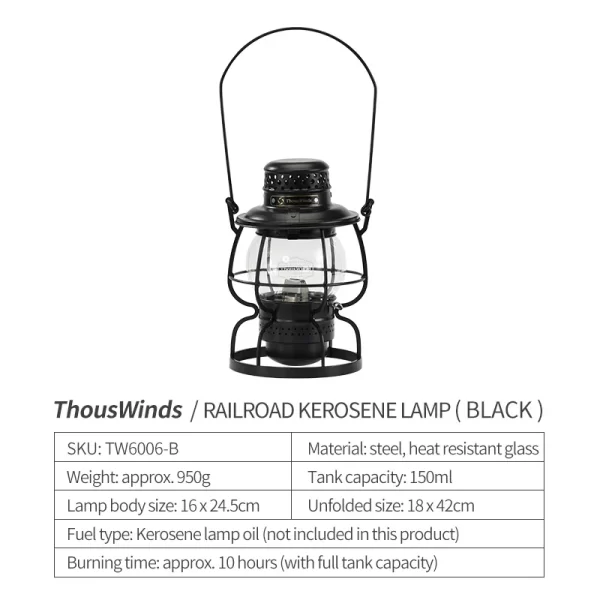 ThousWinds Railroad Camping Lantern Outdoor Lights Emotion Vintage Kerosene Oil Lamp - Image 7