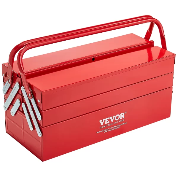 VEVOR 18in Metal Tool Box 3-Tier 5-Tray Portable Folding Tool Chest