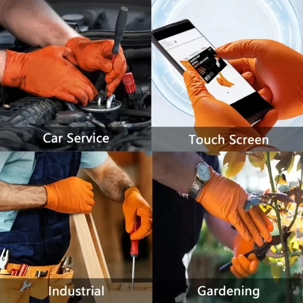 Heavy Duty Orange Nitrile Gloves 8Mil Industrial Disposable Gloves - Image 6