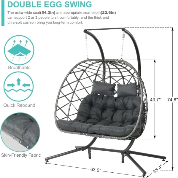Double Egg Swing Chair with Stand, 2 Person - Image 6