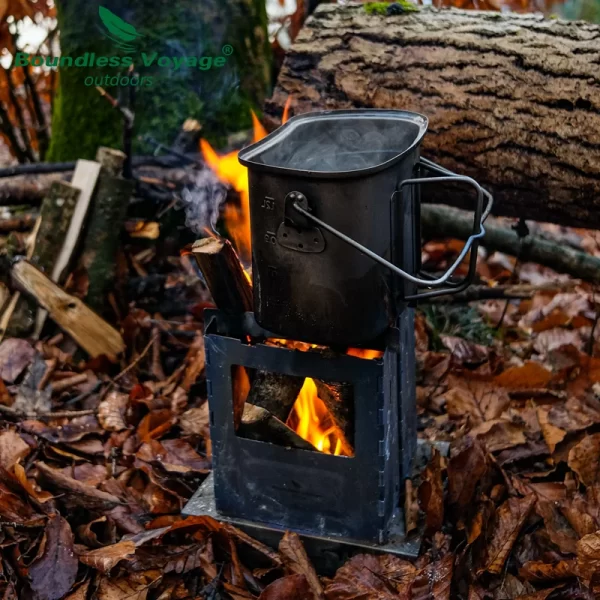 Boundless Voyage Outdoor Titanium Folding Wood Stove With Pot Bracket Camping Charcoal Burner - Image 6