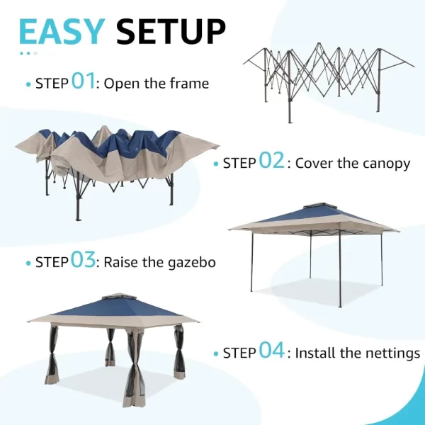 13’x13’ Pop Up Gazebo, Outdoor Canopy Tent Shade with Metal Frame Mosquito Netting - Image 4