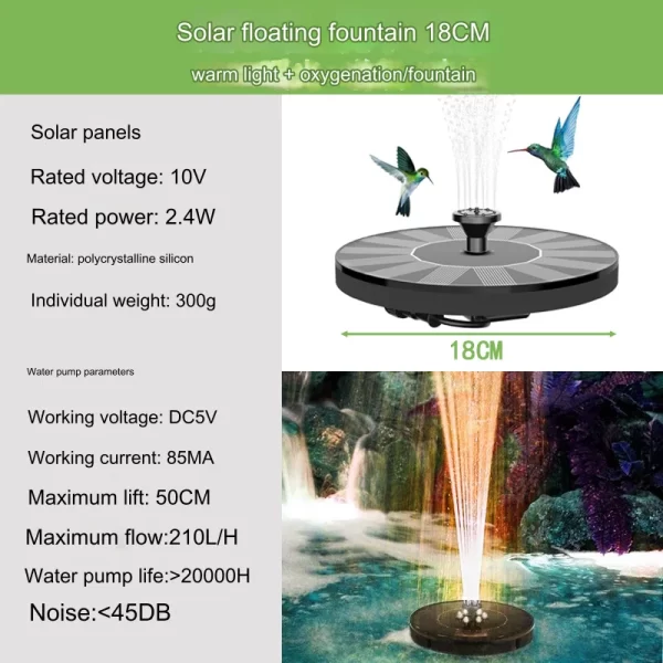 Solar Bird Bath Fountain Pump, Multiple Nozzles,Plastic Outdoor Water Feature - Image 10