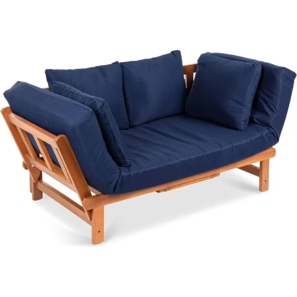 Outdoor Convertible Acacia Wood Futon Sofa Furniture for Patio, Balcony, Poolside