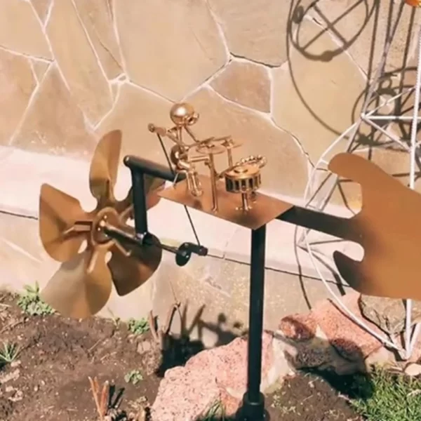 Metal Wind Spinner Metal Drummer Windmill Statue Decorative Wind Power - Image 5