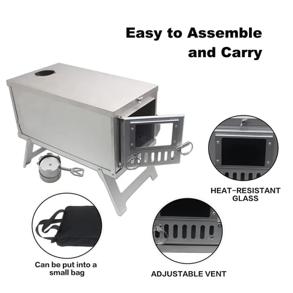 Portable Camping Tent Stove Ultralight Stainless Steel Foldable Wood Burner Stove - Image 8