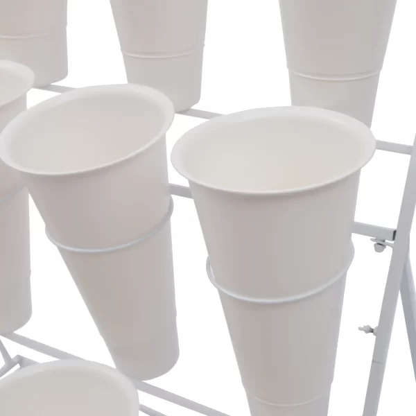 3 Layers Flower Display Stand Movable Modern Metal Plant Shelf with 12Pcs Flower Buckets - Image 21