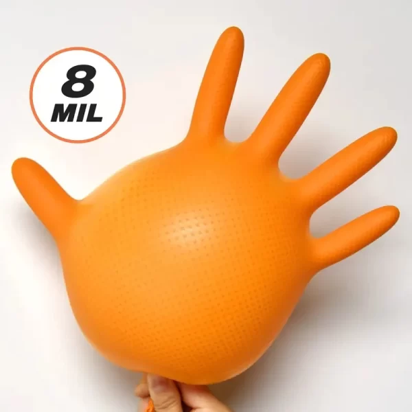 Heavy Duty Orange Nitrile Gloves 8Mil Industrial Disposable Gloves - Image 4