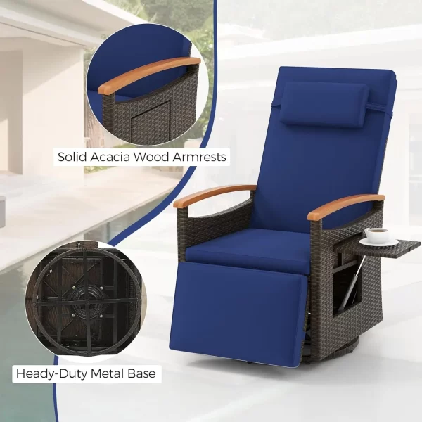 Outdoor Swivel Rattan Recliner Chairs Set of 2, Flip Side Table - Image 16