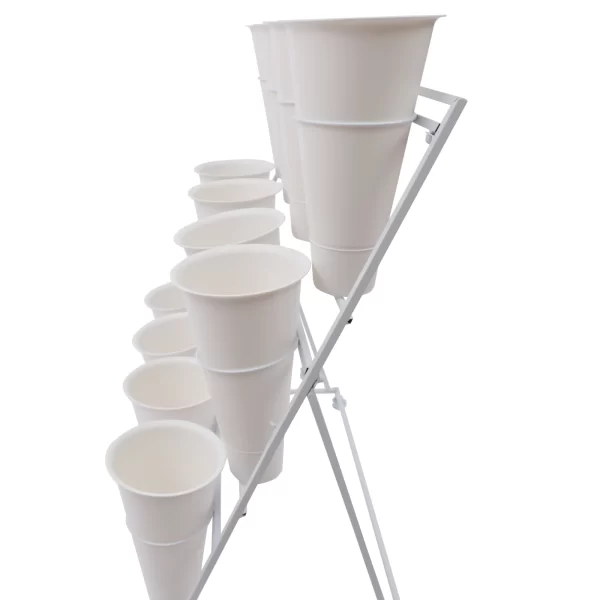 3 Layers Flower Display Stand Movable Modern Metal Plant Shelf with 12Pcs Flower Buckets - Image 18