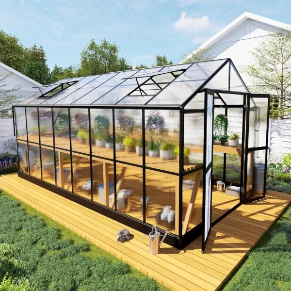 8x16x7.5 FT Polycarbonate Greenhouse Double with Swing Doors 4 Vents 5.2FT Added Wall Height, Walk-in Large Aluminum Greenhouse - Image 10
