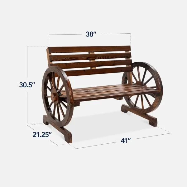 2-Person Wooden Wagon Wheel Bench for - Image 3