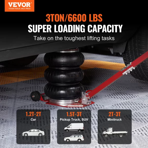 VEVOR Pneumatic Jack 3 Ton/5 Ton Triple Bag Air Jack Quick Lift Heavy Duty Car Repair Jacks - Image 2