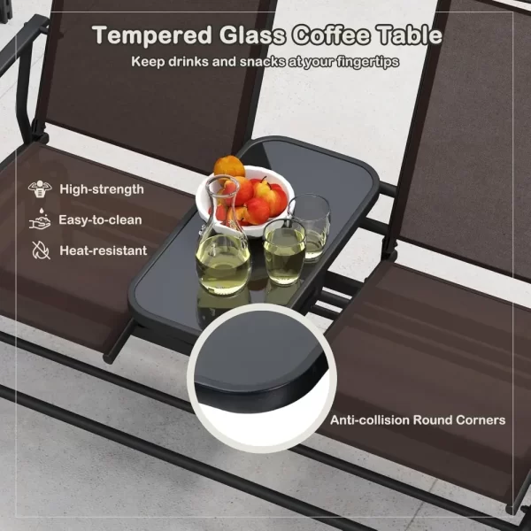 2 Person Swing Glider Chair, Patio Rocking Loveseat w/Center Tempered Glass Table - Image 5