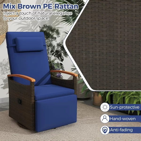 Outdoor Swivel Rattan Recliner Chairs Set of 2, Flip Side Table - Image 15