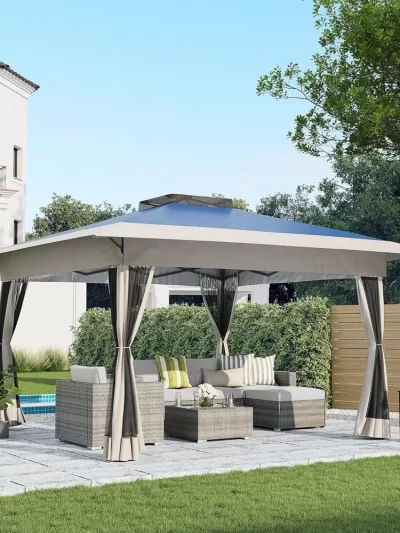 13’x13’ Pop Up Gazebo, Outdoor Canopy Tent Shade with Metal Frame Mosquito Netting
