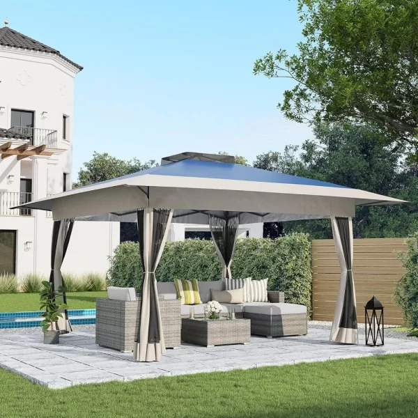 13’x13’ Pop Up Gazebo, Outdoor Canopy Tent Shade with Metal Frame Mosquito Netting