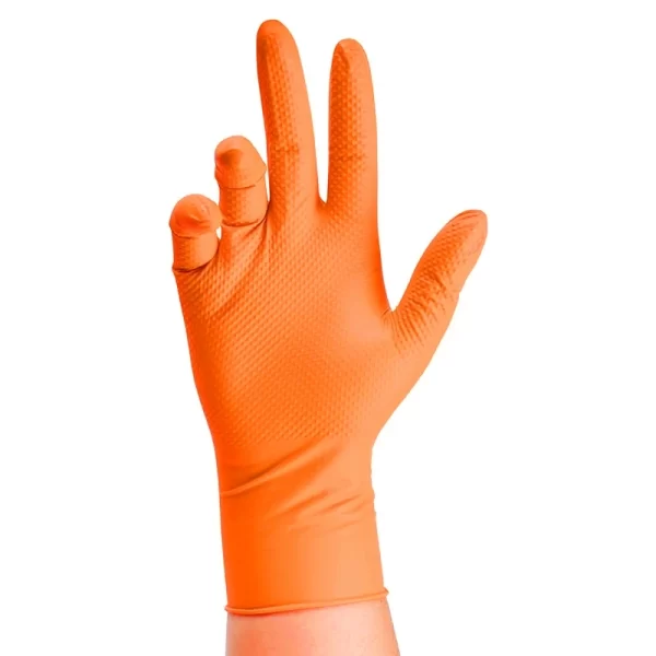 Heavy Duty Orange Nitrile Gloves 8Mil Industrial Disposable Gloves - Image 2