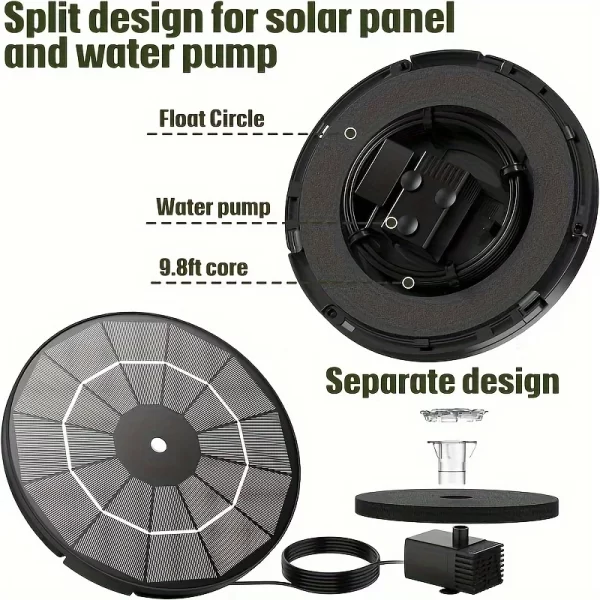 Solar Bird Bath Fountain Pump, Multiple Nozzles,Plastic Outdoor Water Feature - Image 3