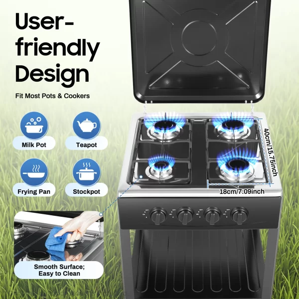 4 Burner Gas Stove Portable Outdoor Stove w/ Wind Blocking Cover , LPG Gas Stove - Image 4