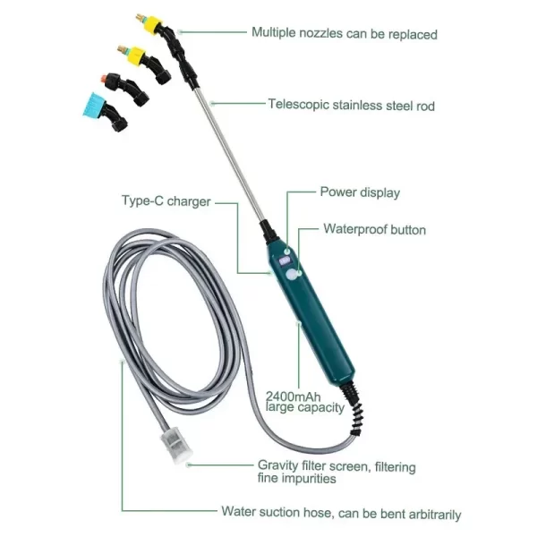 2400mAh Portable Electric Sprayer Wand Irrigation Tool 3 Mist Nozzles - Image 13