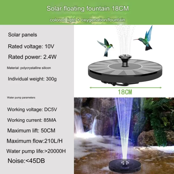 Solar Bird Bath Fountain Pump, Multiple Nozzles,Plastic Outdoor Water Feature - Image 8
