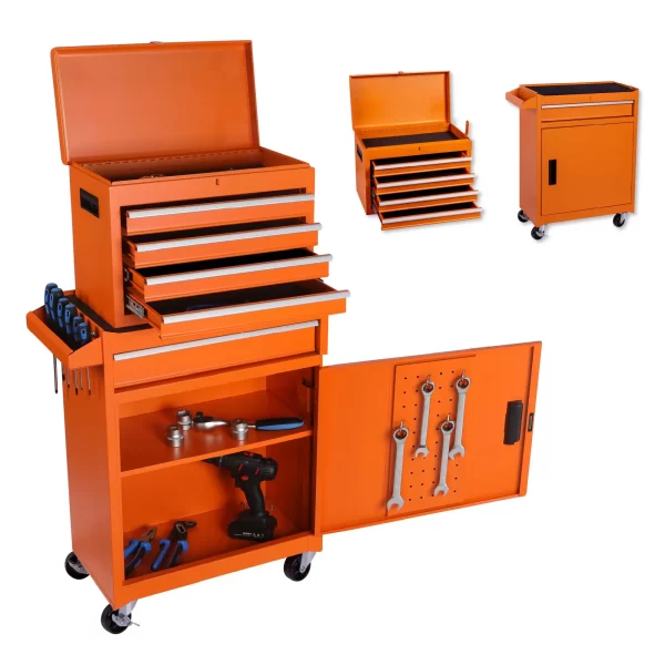Tool Chest, 5-Drawer Rolling Tool Storage Cabinet with Detachable Top Tool Box - Image 5