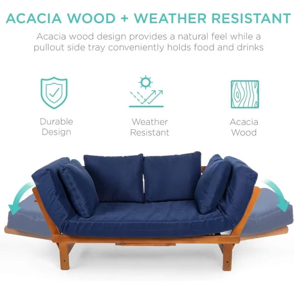 Outdoor Convertible Acacia Wood Futon Sofa Furniture for Patio, Balcony, Poolside - Image 4