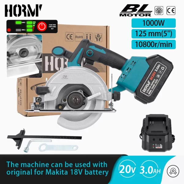 Hormy Brushless 5In Electric Circular Saw 125mm Mini Cordless Makita 18V Lithium Battery