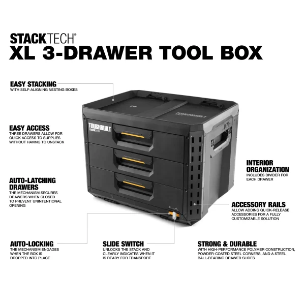 TOUGHBUILT TB-B1-D-70-3 STACKTECH Drawer Black Tool Box - Image 2