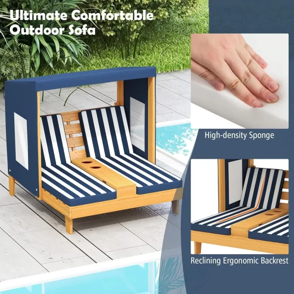 Kids Double Chaise Lounge Outdoor, Kids Pool Lounger with Canopy - Image 14
