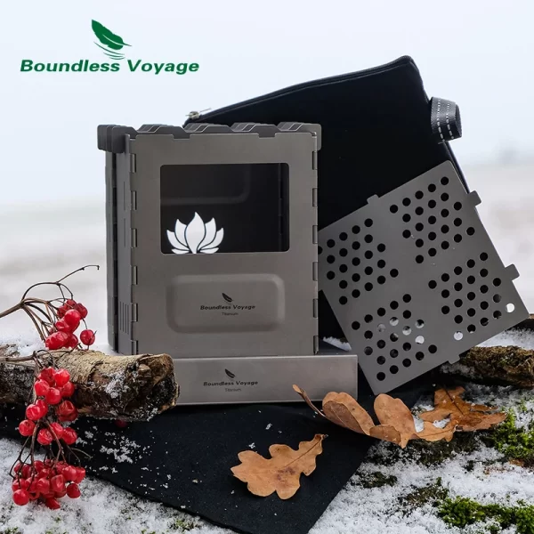 Boundless Voyage Outdoor Titanium Folding Wood Stove With Pot Bracket Camping Charcoal Burner - Image 5