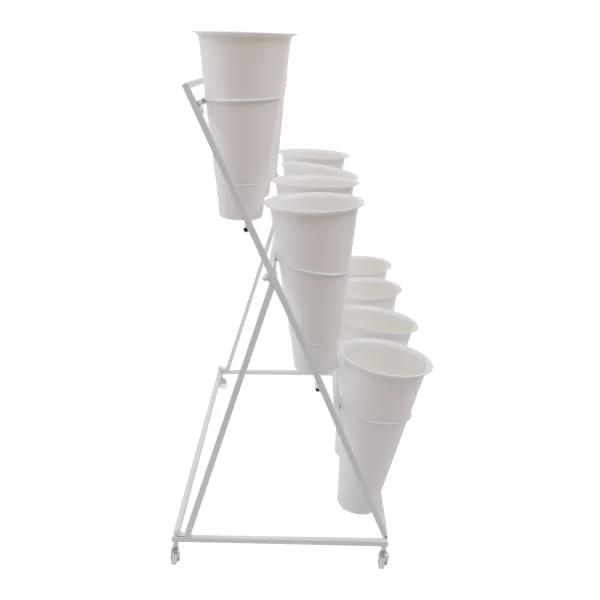 3 Layers Flower Display Stand Movable Modern Metal Plant Shelf with 12Pcs Flower Buckets - Image 16